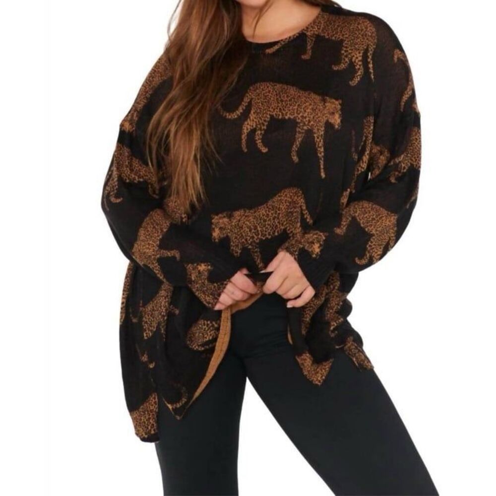 Show Me Your Mumu Bonfire Sweater Catwalk Knit Leopard Print Pullover Size 2X